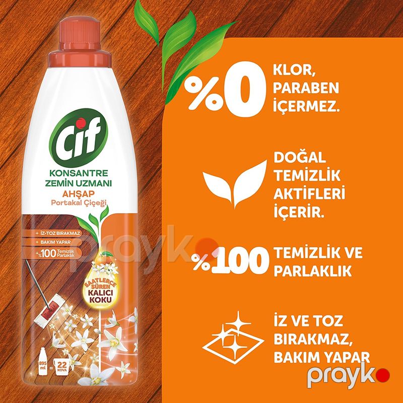 Cif Konsantre Zemin Uzmanı Ahşap ve Laminant Parke için Yüzey Temizleyici Portakal Çiçeği 895ml Taxta Döşəmə Təmizləyici — Mallar, Bakı (5)