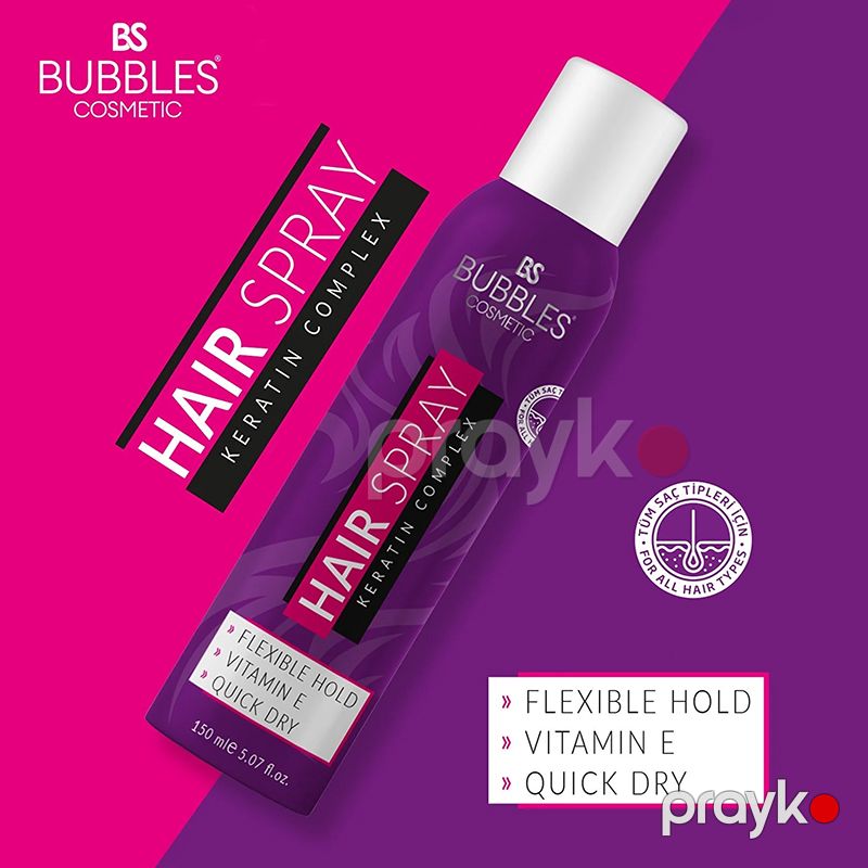 Bubbles Cosmetics 150 ml Keratin Complex Hair Spray Saç Üçün Keratin Tərkibli Vitamin E İlə Zəngin Sprey — Saç qayığı, Bakı (5)