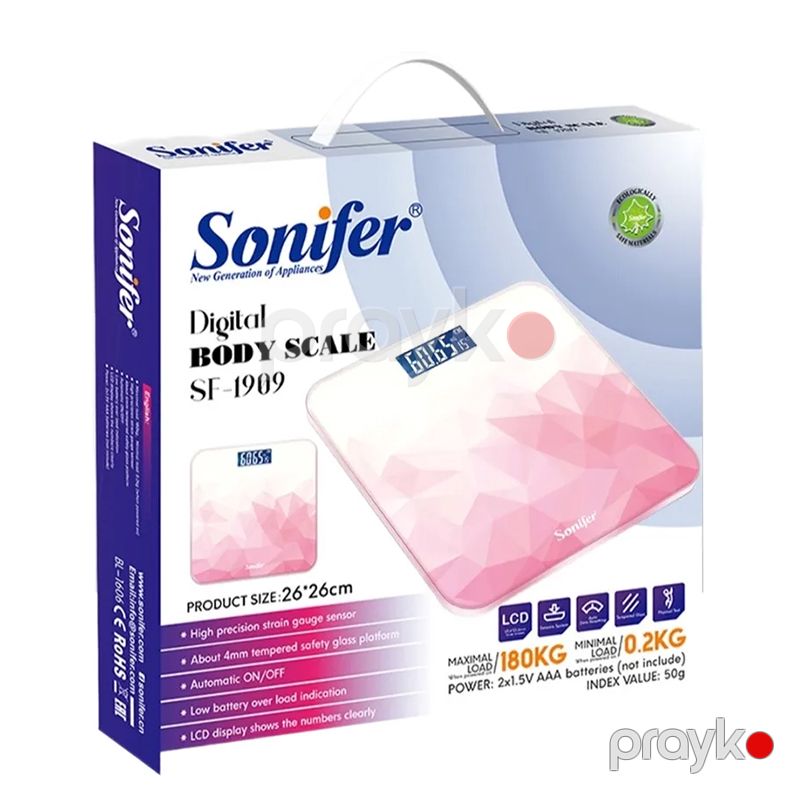 Sonifer SF-1909 Çəhrayı Döşəmə Tərəzi Sonifer SF-1909 Klassik Dizaynda Rəqəmsal Elektron Ağıllı Çəki Tərəzisi — Tərəzi, Bakı (4)