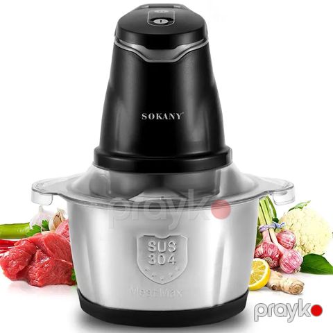Sokany SK-7020 Mini Elektrik Ətçəkən Maşın 2L 400W Gücündə Paslanmaz Polad Mətbəx Doğrayıcısı — Bakı