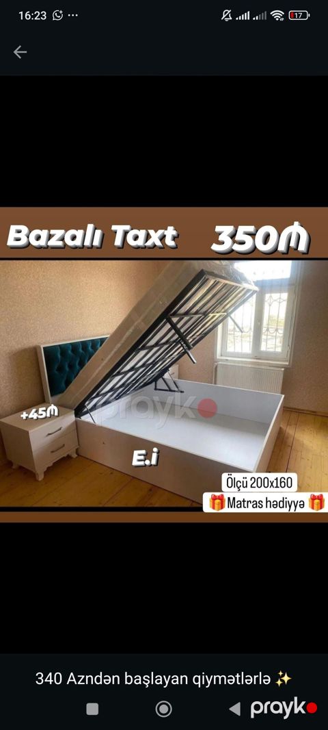 Bazalı taxt – ölçü 200x160 sm. Qaldırılan mexanizmli bazalı — Bakı