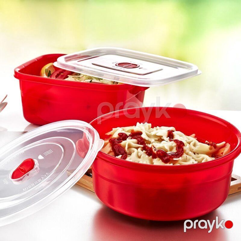 Mikrowellentop Üçlü Mikrodalga Dondurucu Saxlama Qabı Qırmızı Rengli Plastik Yemek Saxlama Qazanı 1030 — Qablar və mətbəx əşyaları, Bakı (3)
