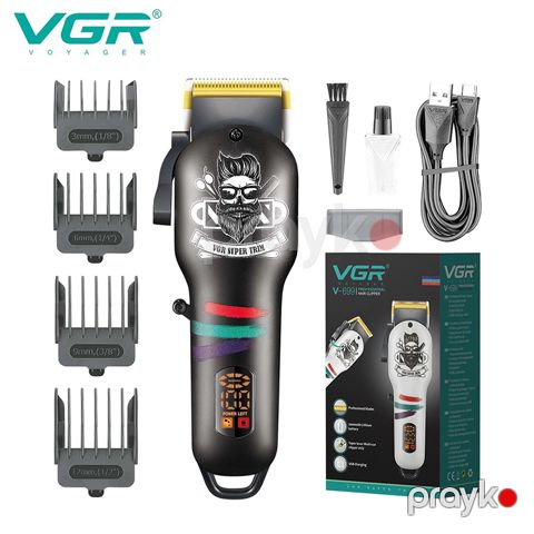 VGR Salon Series Professional Rəqəmsal Displey Trimmer Simsiz Elektrikli Saç Kəsmə Makinası 2000mAh 180deq İşləmə Qabiliyyət — Bakı