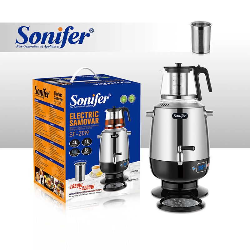 Elektrik Samovar Sonifer SF-2139 Paslanmayan Polad 4L Temperatur Nəzarət Şüşə Çaynik 1L Elektrik Rus Samovarı Dəsti — Samovarlar, Bakı (2)