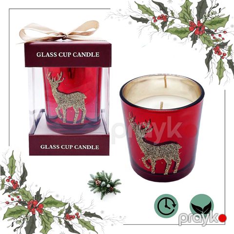 Yeni İl Şamı Glass Cup Candle Aromatik Mum Parıltılı Əl İşi Şam BB 257-4 Zərli Zərif Hədiyyəlik Milad Şamı — Bakı