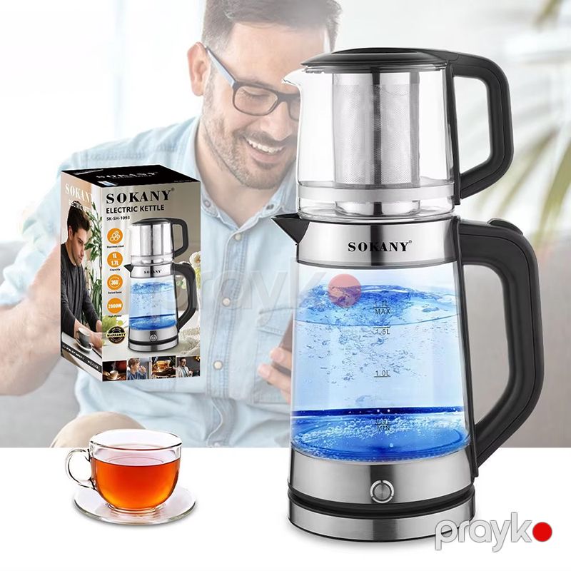 Çay Dəmləyən Sokany SK-SH-1093 TT Çaydan Dəsti Böyük Tutumlu Elektrikli Şüşə Çaydan Dəsti Dəmləyii Şüşə Çaydan — Elektrik çaydanları və termoslar, Bakı (5)