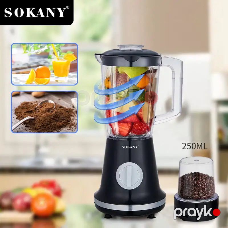 Elektrikli Çoxfunksiyalı Məişət Blenderi 500W Sokany Elektrikli Plastik Qida Mikseri Əlavə Kofe Üyüdücü Başlıq 1.5L — Blenderlər, xırdalayanlar və mikserlər, Bakı (2)