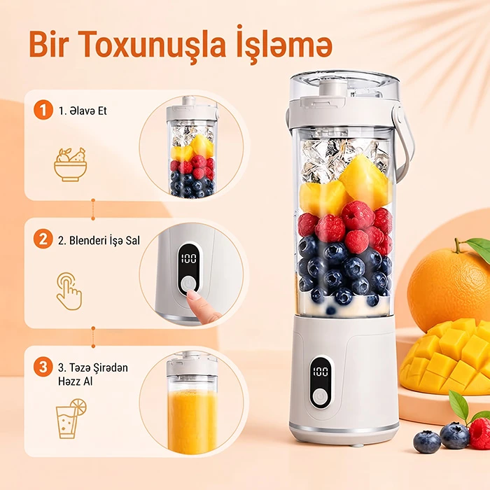 Portativ Akkumulyatorlu Smuzi Blenderi — İstənilən Yerdə Sağlam və Təzə Həyat Tərzi — Mallar, Bakı (3)