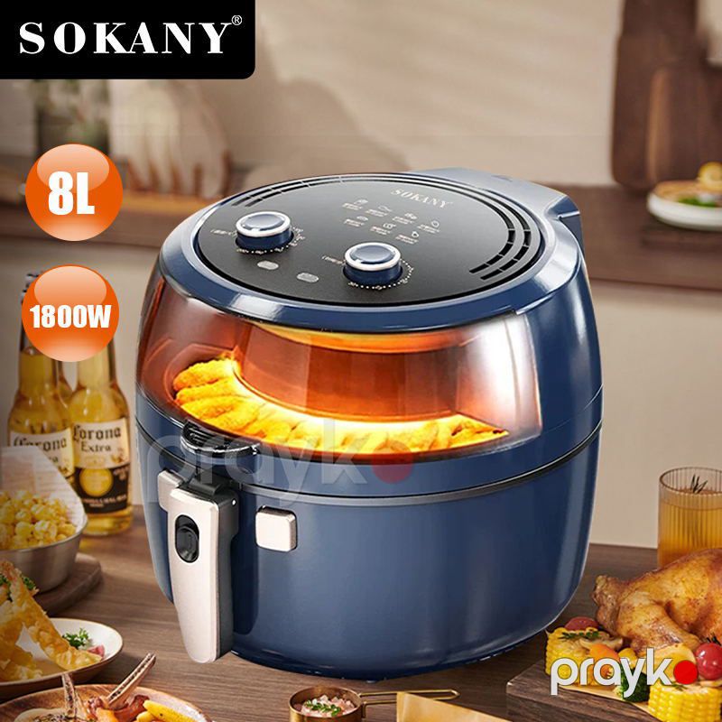 Sokany Elektrikli Peşəkar Air Fryer Blue 1800W Gücündə Professional İkiqat Paslanmaz Polad 8L Fritöz — Digər mətbəx texnikası, Bakı (2)