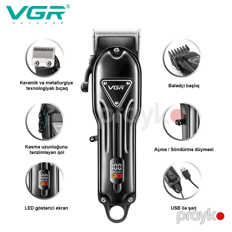 VGR V-051- Trimmer, Saç Kəsici Maşın, Şarj Edilə Bilən Professional Saç Kəsici — Usturalar, trimmerler və epilyatorlar, Bakı (4)