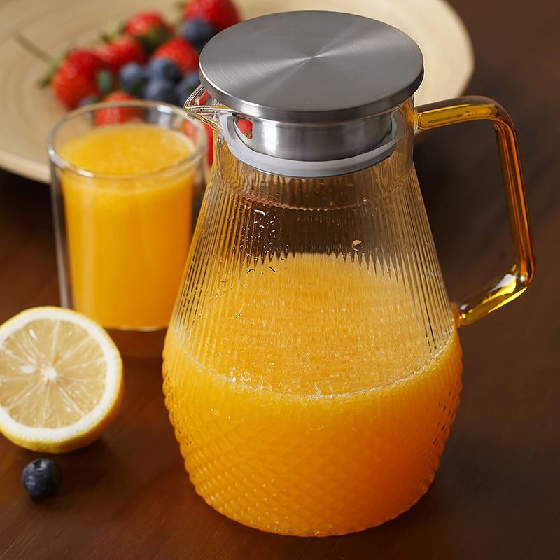 Davamlı Borosilikat qrafin Şüşə Soyuq Su qrafini 1500 ml Qapaqlı Şüşə Sürahisi Paslanmayan Polad su qabı — Termos və termoş, Bakı (4)
