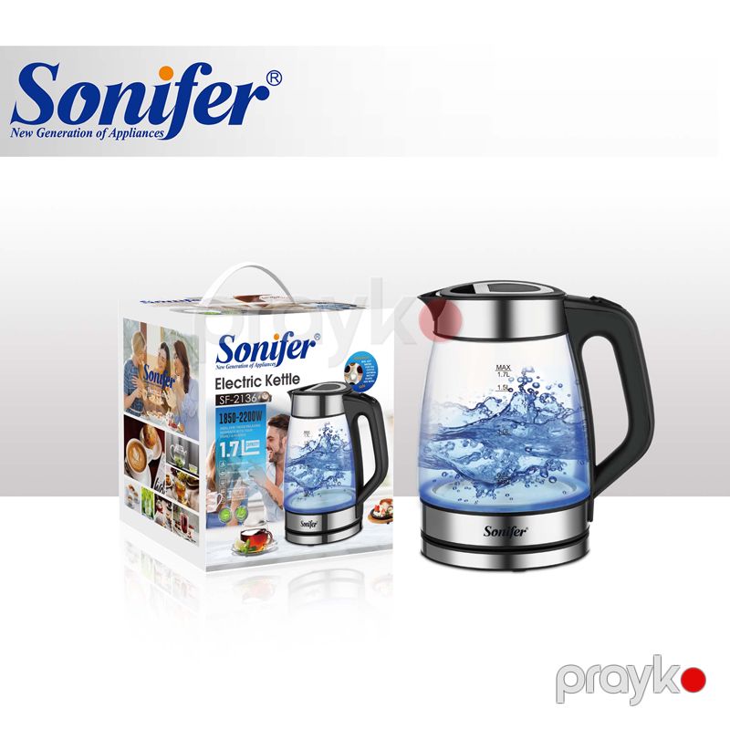 Sonifer SF-2136 - Elektrikli Çaydan Məişət Yüksək Keyfiyyətli 2200W 1.7L Su Çaydanı LED Mavi İşıqlı Paslanmayan Polad Qapaqlı Elektrikli Şüşə Çaydan — Elektrik çaydanları və termoslar, Bakı (6)