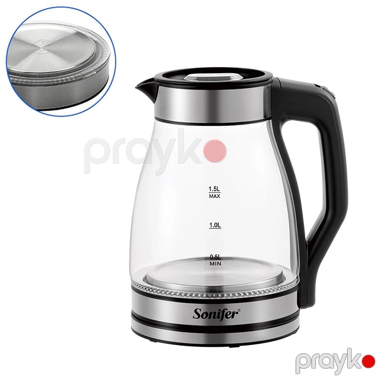 Sonifer SF-2121 Yüksək Keyfiyyətli 1500W 1.5L Şüşə Çaydanı LED Mavi İşıqlı Elektrikli Borosilikat Şüşə Çaydan — Elektrik çaydanları və termoslar, Bakı (4)