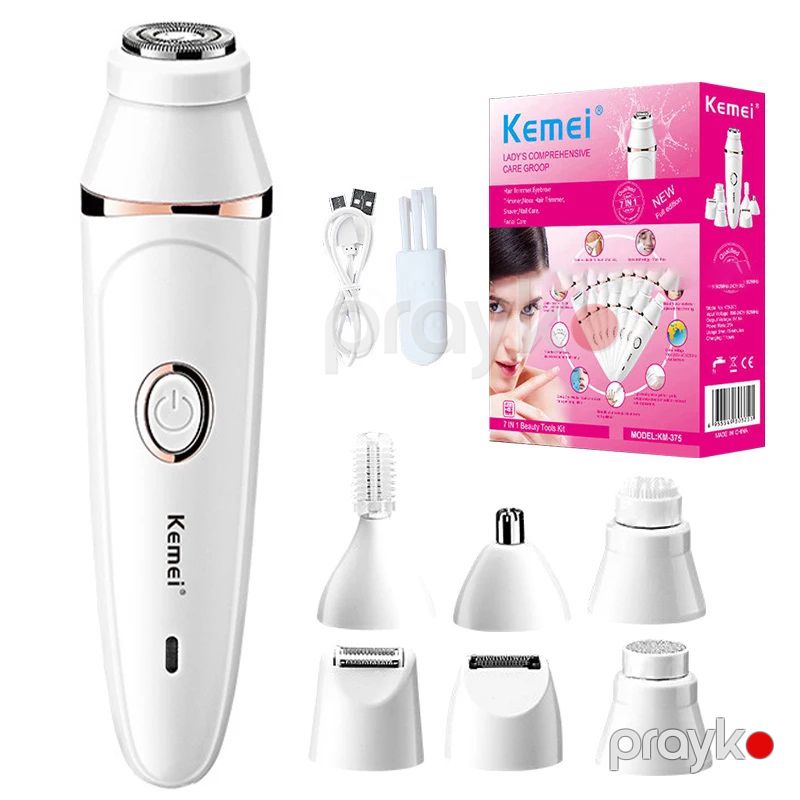 Kemei 7 in 1 Elektrikli Epilator Dəsti Qadın Təraş Aparatı Şarj Edilən Qadın Təraş Aparatı Çox funksiyalı Üz Bədən Epilyasiyası KM-375 — Usturalar, trimmerler və epilyatorlar, Bakı (6)