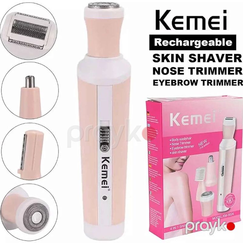 Kemei KM-3024 - Qadınlar üçün 4in1 Trimmer Dəsti, Bədən Tük Təmizləyicisi, Burun və Qaş Trimmeri, Dəri Ülgücü Karbon Polad Kəsici Başlıq 3W Güc — Usturalar, trimmerler və epilyatorlar, Bakı (5)
