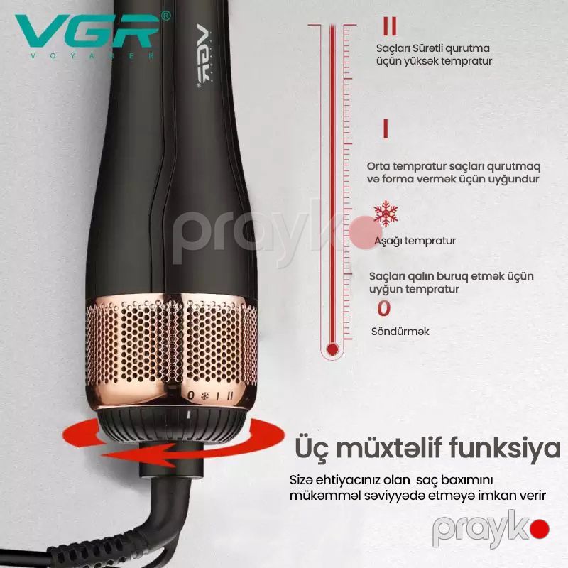 VGR Keyfiyyətli 3-ü 1 Arada Saç Qurutma Feni Professional Fırça Daraq Saç Düzləşdirici Fen VGR v-492 — Fən, Bakı (5)