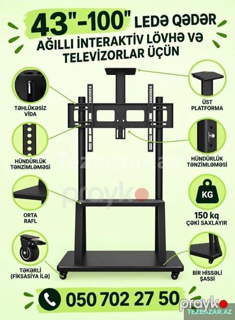 Televizorlar üçün sürülə bilən Təkərli mobil stendlər satılı — Bakı