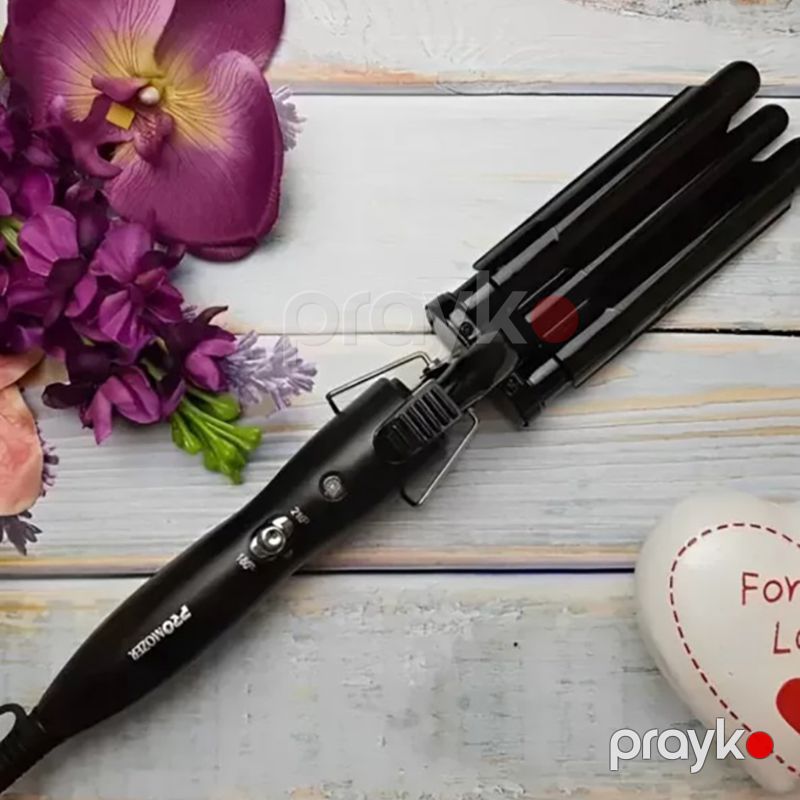 Pro Mozer Mz 6621 keramika örtüklü dalğalı saç buruqları üçün üçlü buruq ütü — Fən, Bakı (5)