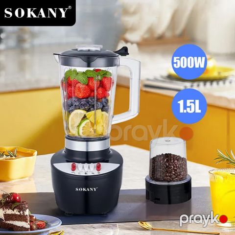 2-si 1 Arada Çoxfunksiyalı Sokany Blender 500W Termostat Nəzarəti Buz Qırma Özəlliyi İlə Polad Kokteyl Blenderi 1.5L — Bakı