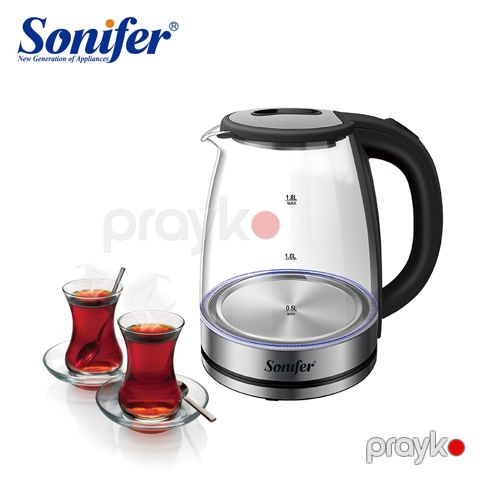 Sonifer SF-2116 Elektrikli Çaydan 1500w LED mavi işıqlı elektrikli 1.8 L şüşə elektrik çaydanı — Bakı