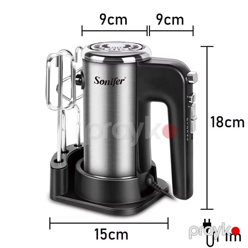 Sonifer SF-7022 Çoxfunksiyalı 5 Sürətli Əl Mikseri Yumurta Çırpıcı Xəmir Qarışdıran 300W Gücündə Paslanmaz Polad Başlıqlı Mikser — Blenderlər, xırdalayanlar və mikserlər, Bakı (7)