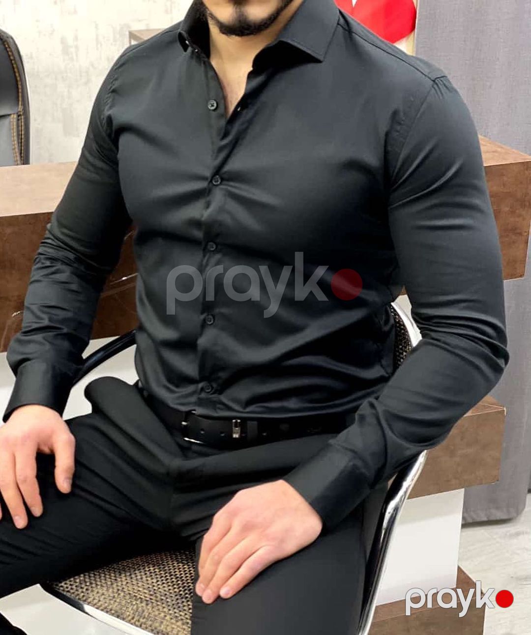 Kişilər üçün uzunqol köynək Paşatürk TCS_2441, qara, pambıq, ölçü XXL — Mallar, Bakı (2)
