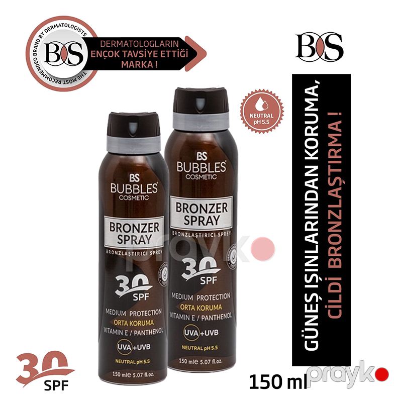 Bs Bubbles Cosmetic Bronzlaştırıcı Sprey Boya Içermez Panthenol Vitamin E 150ml Bronzalaşdırıcı 30 Spf Krem — Gözəllik və səhiyyə, Bakı (4)