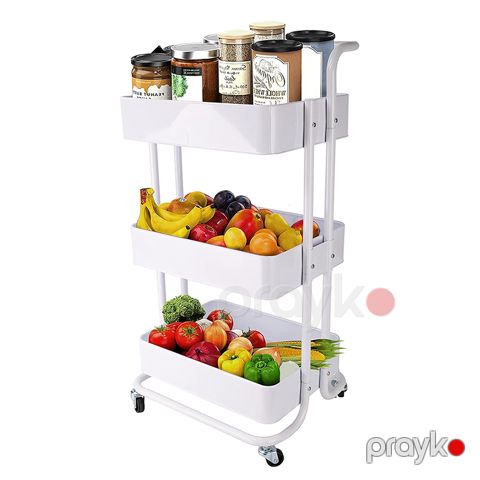 3 Pilləli Tərəvəz Saxlama Rəfi Ağ Rəngli Təkərli Kartof Soğan Rəfi Yüksək Keyfiyyətli Qida Rəfi 43 x 32 x 86 sm Organizer — Bakı