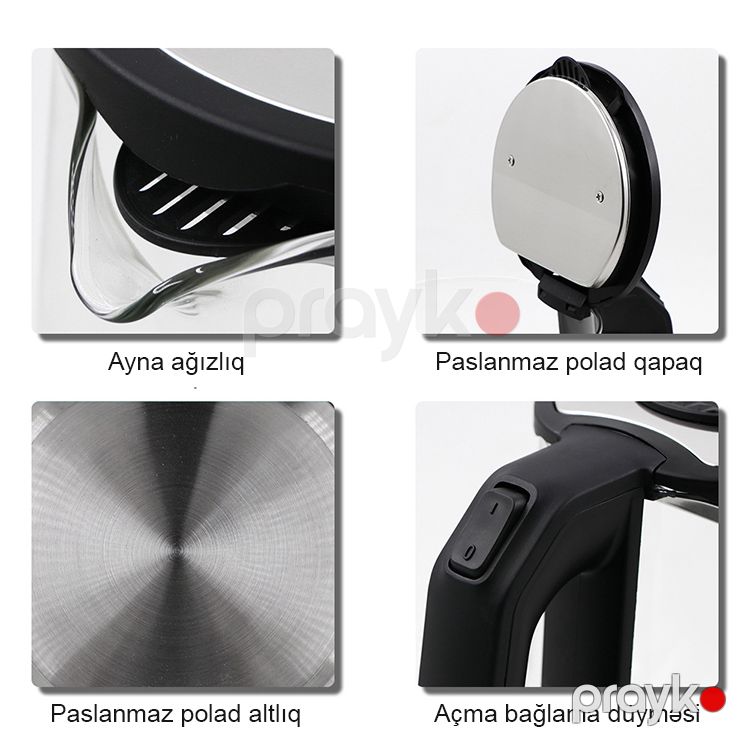 Elektrikli Çaydan Kettle Haeger HG-7846 Paslanmaz Polad, Şüşə Led İşıqlı 2.3L Tutum — Elektrik çaydanları və termoslar, Bakı (6)