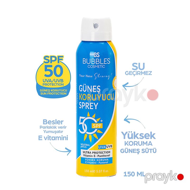 Bs Bubbles Cosmetic Güneş Qoruyucu Sprey +50 Yüksek Qoruyucu Vitamin E + Panthenol Sprey Spf 150ml — Gözəllik və səhiyyə, Bakı (4)