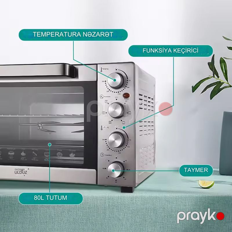 Wınnıng Star ST-9618 Çoxfunksiyalı Elektrikli Mətbəx Sobası Qril Çörək Pizza Hazırlamaq Üçün Soba 2400W — Soba və qrillər, Bakı (5)
