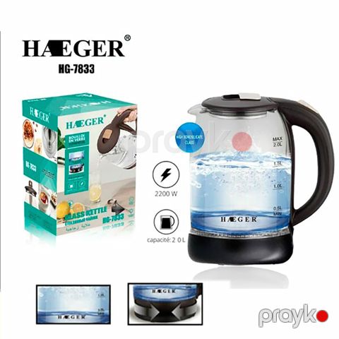 Haeger 2L 2000Vt Şəffaf Rəngli Elektrik Çaydanı Tez Qaynayan Elektrikli Çaydan — Bakı