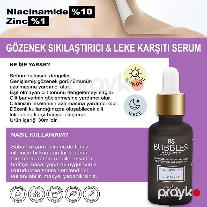 Bs Bubbles Cosmetic Qaranöktə və Sızanaqlara Qarşı Niacinamide Üz Baxım Serumu 30 ml Lekelere Qarşı Baxım Serumu — Gözəllik və səhiyyə, Bakı (3)
