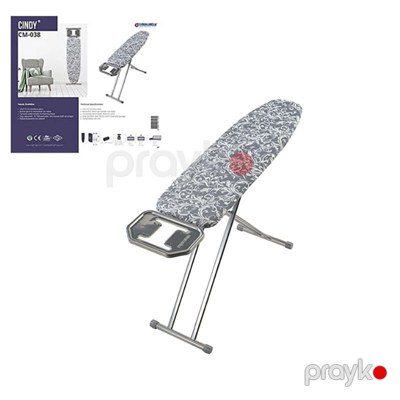 Cındy CM-038 Ütü Masası Boz Rengli Cingillioglu Cindy Ütü Masası 33x115 sm Gül Desenli Ütü Masası — Mallar, Bakı (2)