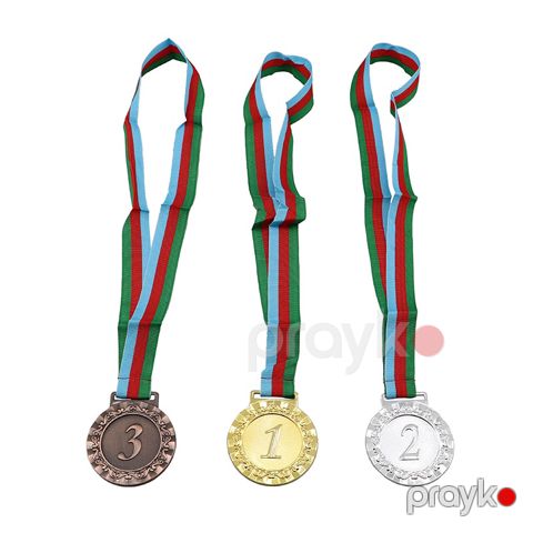 Müxtəlif Idman Oyunları üçün Bayraqlı Medal 1ci 2ci 3cü Yerler Üçün Qızıl Gümüş Bürünc Medal — Bakı