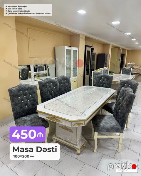 Masa Dəsti – 100×200 sm - Masa: Açılmayan mexanizm, klassik dizaynlı — Bakı