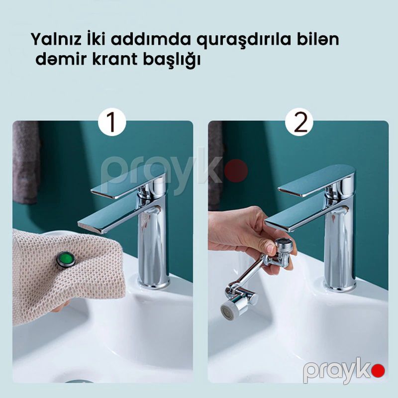Dəmir Başlıqlı Universal 1080° Fırlanan Su Kranı Filter Funksiyalı Funksional Mətbəx Vanna Otağı Kranı — Mallar, Bakı (2)