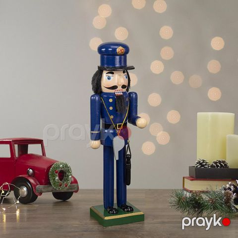 Taxta Şelkunçik 36SM Ənənəvi Bayram Milad Dekoru Taxta Polis Şelkunçik Fitli Mavi Uniformalı Milad Dekoru BB 248-16/3609 — Bakı