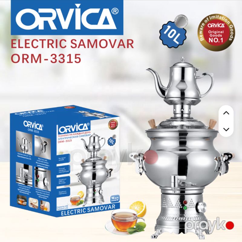 Orvıca Gümüş Elektrik Samovarı 10L Qırılmayan Polad İsti Saxlama Funksiyası Quru Qaynamadan Qorumalı ORM-3315 — Ev texnikası, Bakı (2)