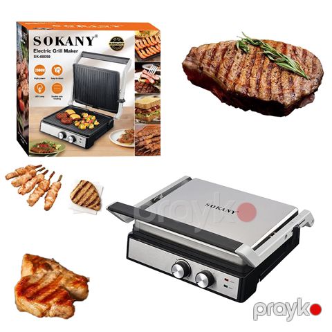 Sokany SK08050 Elektrikli Qril Kontaktlı Toster Açıq 180 Dərəcə Polad Qril Sendviç 2000W Yapışmayan Elektrik Qril Toster — Bakı