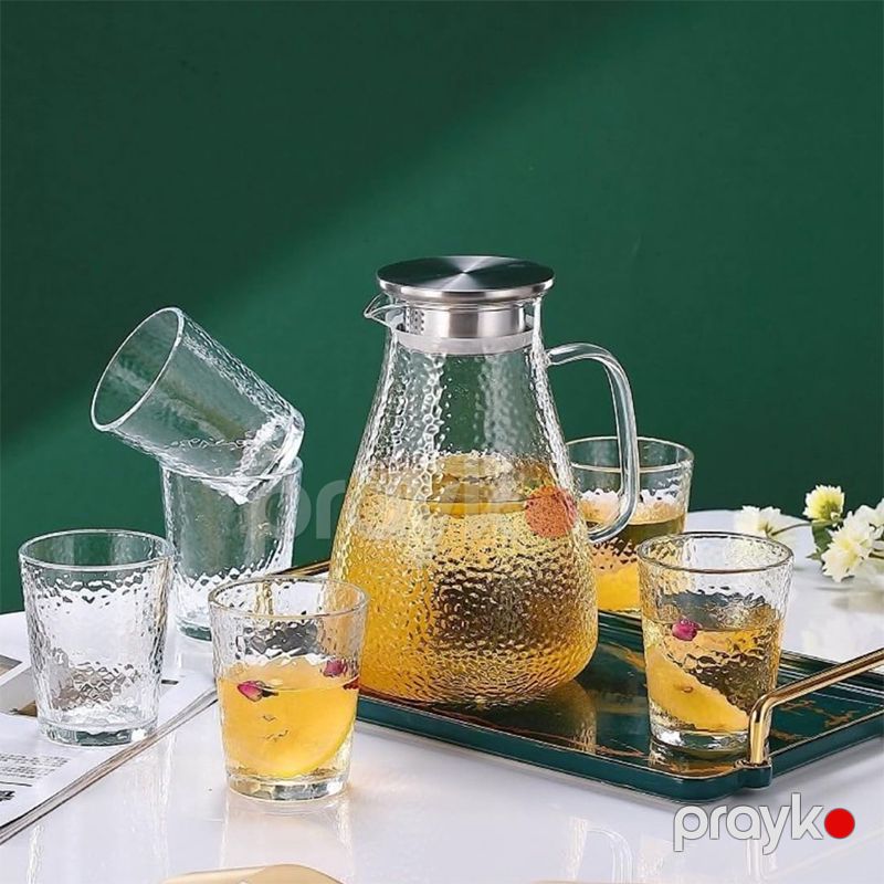 Borosilikat Metal Qapaqlı Su Qabı İsti və Soyuq İçkilər üçün Dəbli Qrafin Şəffaf Şüşə Su qabı — Çaynikler və qəhvə qabları, Bakı (6)