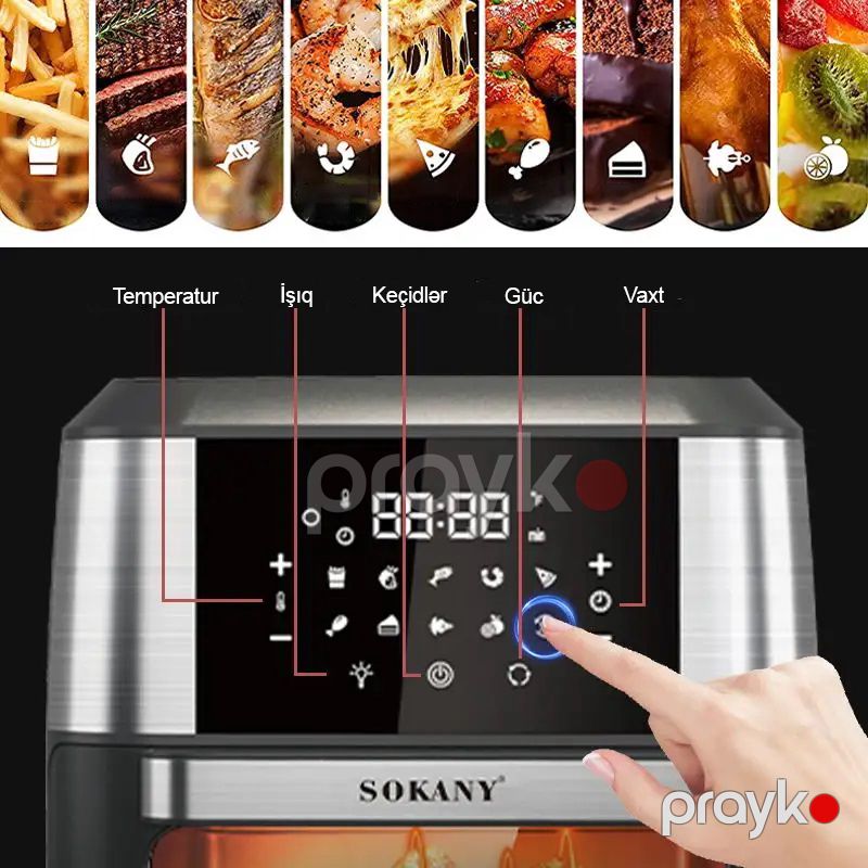 Sokany Rəqəmsal 12l Tutumlu Hava Fritöz Yeni Dizaynda 1800W Sensor Ekranlı Menyu Və Yağsız Bişirmə Özəllikli Air Fryer — Digər mətbəx texnikası, Bakı (6)