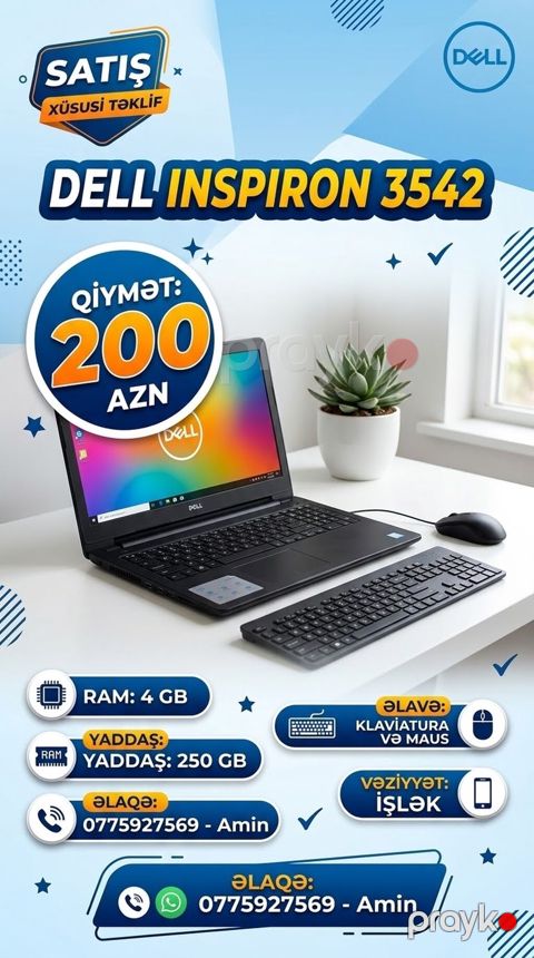 Dell Inspiron 3542 noutbuku - Prosessor: Intel Core i3‑4005U - RAM: 4 — Bakı