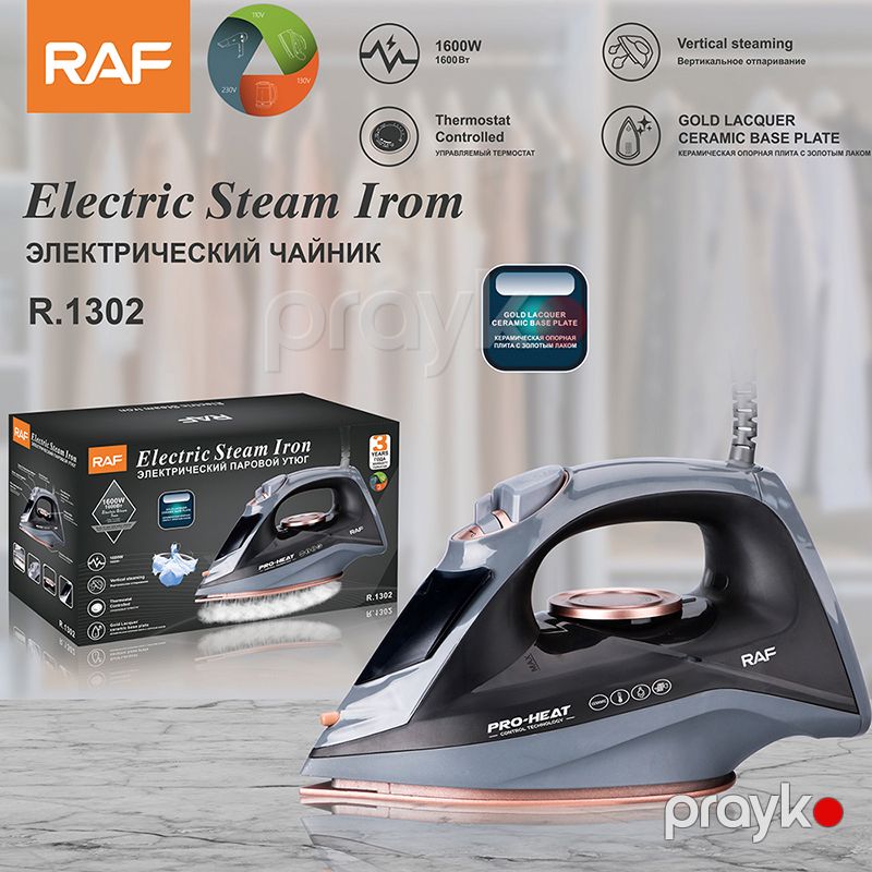 RAF Elektikli Buxar Ütüsü Yeni Dizanda 1600W Gücə Məxsus Keramik Kirələmə Əleyhinə Örtüklü Buxarlı Ütü Raf R.1302 — Ev texnikası, Bakı (6)