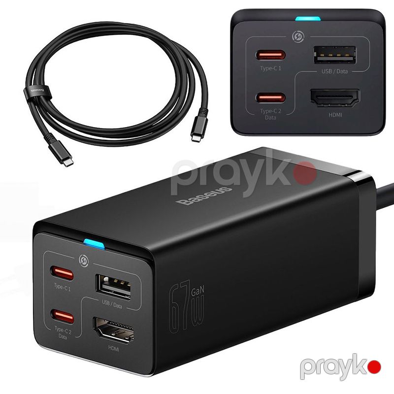 Baseus GaN5 Pro Desktop Fast Charger CCGP110201 67W USB C Şarj cihazı 1.5 m Power cord EU 1U+2C+HDMI — Telefonlar və qadjetlər, Bakı (2)