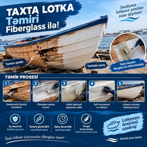 Qayiq temiri. Taxta qayiqlarin Fiberglassla temiri Taxta Lotka VƏ — Sumqayıt