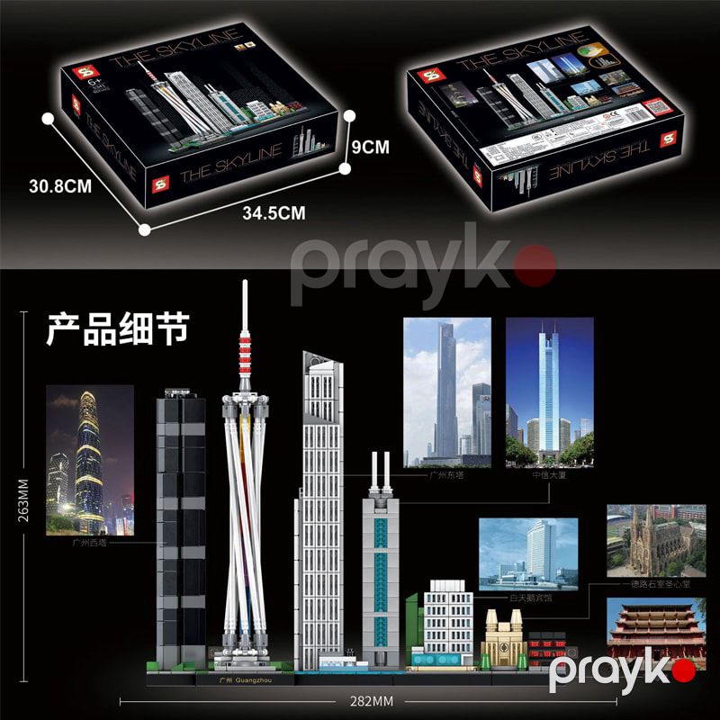 Goshfun Guangzhou Skyline Şəhər Küçə Görüntüsü Tikinti Blokları Set Lego Oyuncaq, Kiçik Hissəciklər, İnşaat Öyrədici Oyuncaqlar 957 Parça — Oyuncaqlar, Bakı (5)