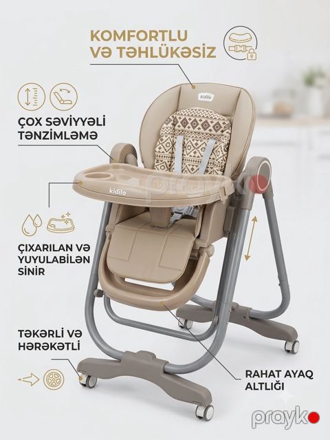 Uşaq yedizdirmə oturacağı Kidilo 0+ 0–6/6–12 ay plastik bej-yaşıl — Bakı