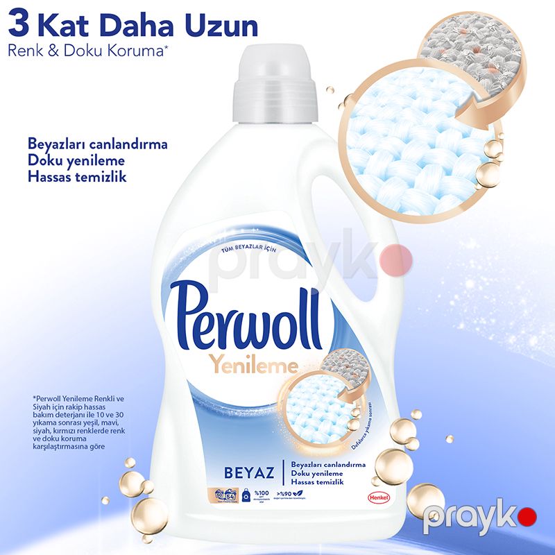 Perwoll Yenileme Beyaz Sıvı Çamaşır Deterjanı Ağ Geyimlərimiz Üçün Yeni Pervoll Yuyucu Maye Toz 3 L — Mallar, Bakı (3)
