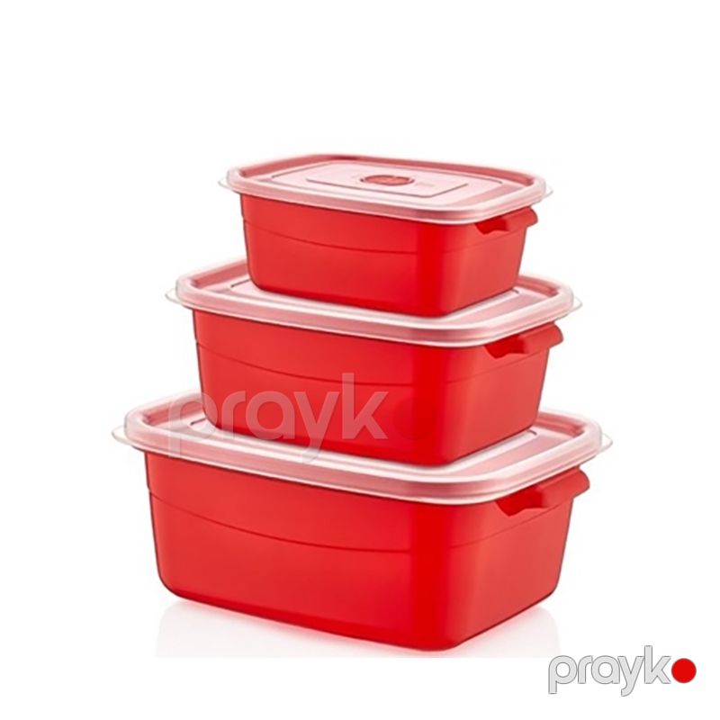 Mikrofresh 3lü Saxlama Qabı Qırmızı Kvadrat Formalı Plastik Qida Saxlama Qabı 3 Ədəd — Qablar və mətbəx əşyaları, Bakı (2)